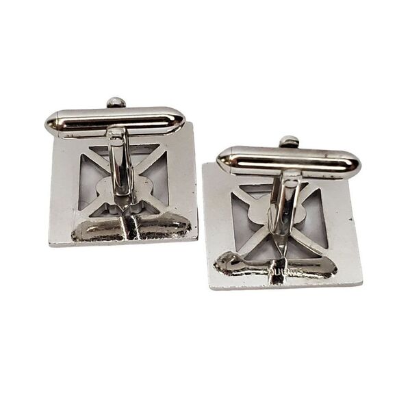 Vintage Swank Fleur de Lis Square Geometric Silvertone Cufflinks 7/8" - Picture 3 of 4
